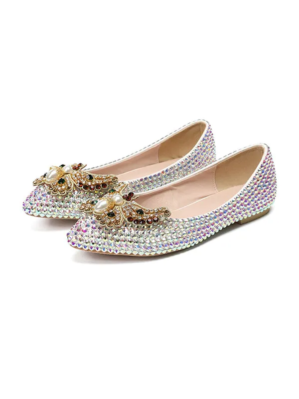 Women's Wedding Shoes Shiny Bow Colorful Pointed Toe Flat Bridal Shoes,H21 sold by ChicSew