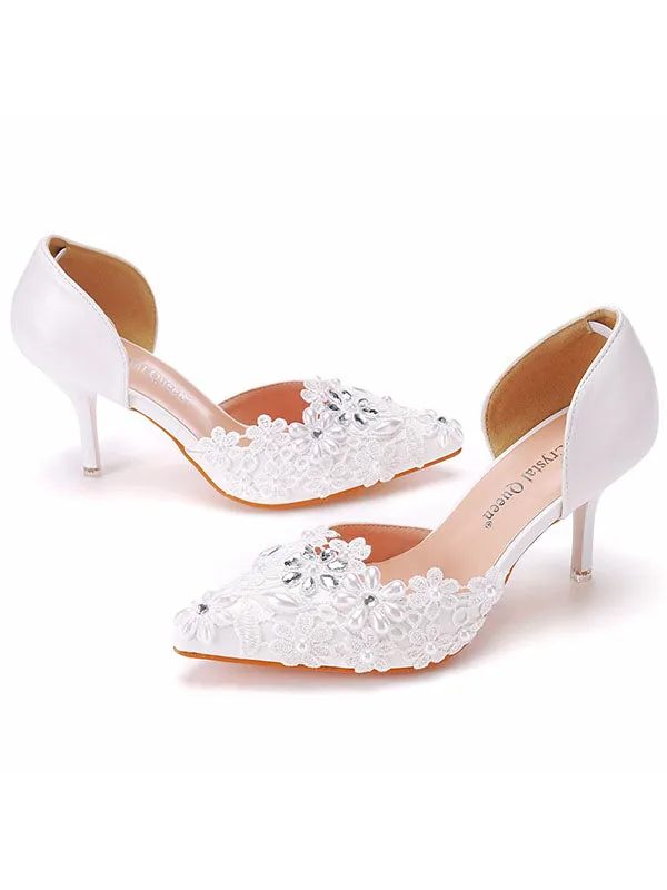Women's Wedding Shoes Decorative Lace Pearl Wedding Heels Bridal Shoes, H96 sold by ChicSew