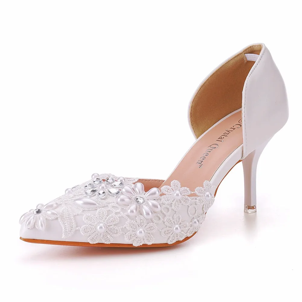 Women's Wedding Shoes Decorative Lace Pearl Wedding Heels Bridal Shoes, H96 sold by ChicSew product image thumbnail 3