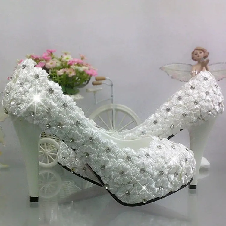 Women's Wedding Shoes Decorative Lace Floral Wedding Heels Bridal Shoes, H94 sold by ChicSew product image thumbnail 5