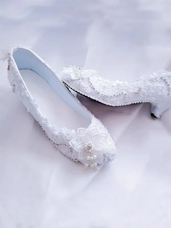 Women's Wedding Shoes Decorative Lace Wedding Heels Bridal Shoes With Beading, H93 sold by ChicSew