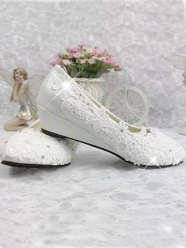 Women's Wedding Shoes Decorative Lace Wedding Low Heels Bridal Shoes, H92 sold by ChicSew