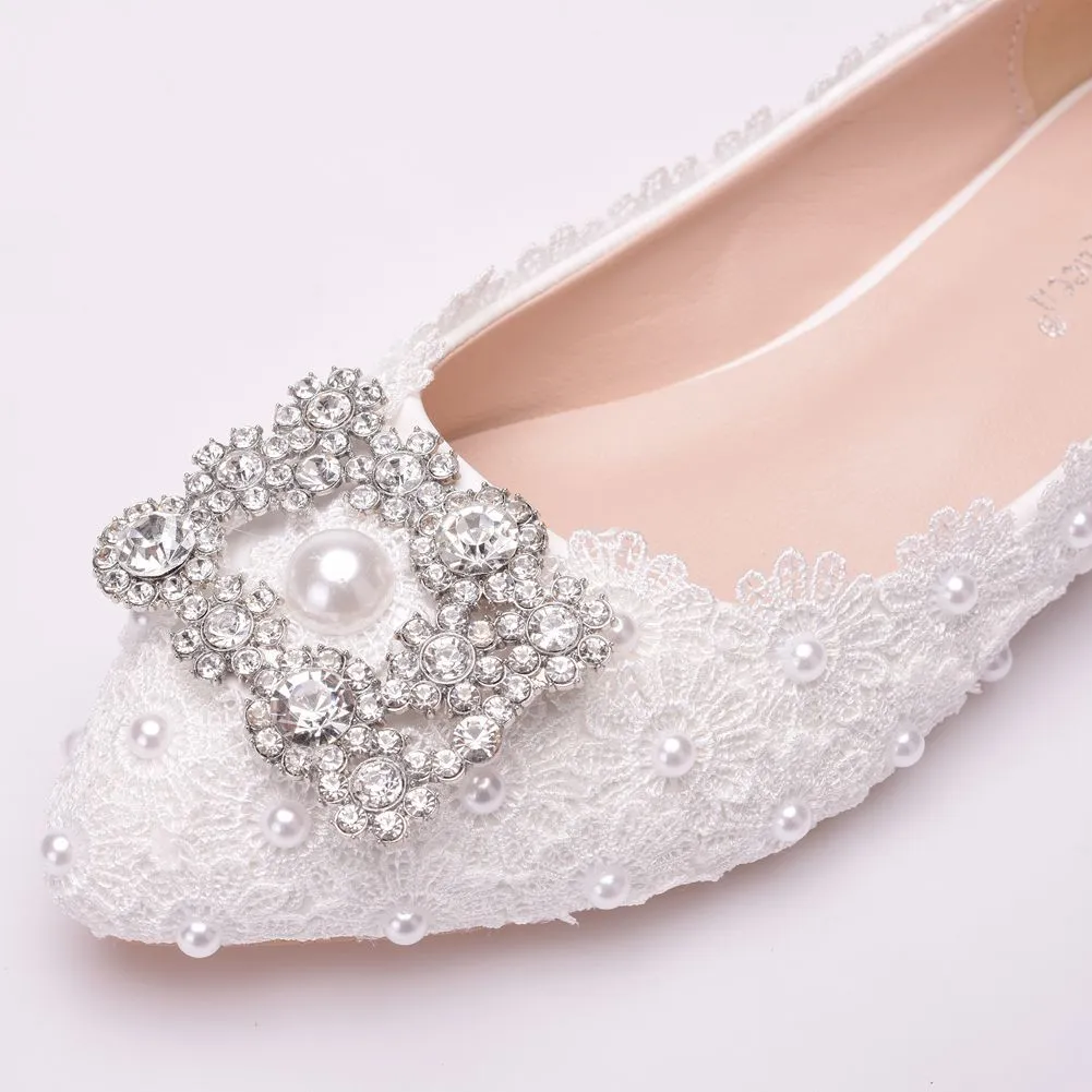 Women's Wedding Shoes Decorative Lace Pearl Wedding Flat Heels Bridal Shoes, H91 sold by ChicSew product image thumbnail 2