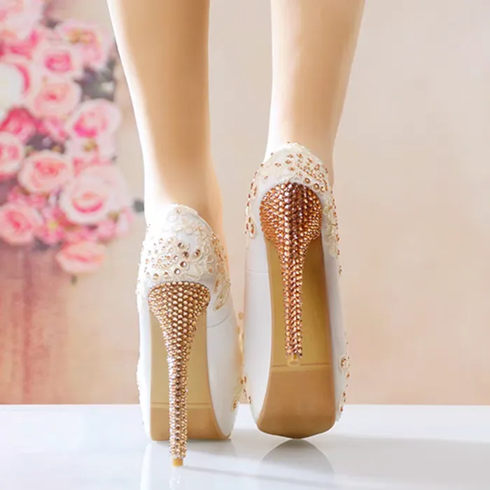 Women's Wedding Shoes Decorative Lace Wedding Heels Bridal Shoes, H89 sold by ChicSew product image thumbnail 3