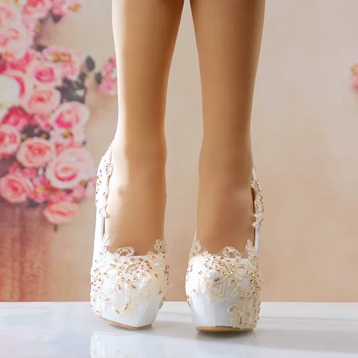 Women's Wedding Shoes Decorative Lace Wedding Heels Bridal Shoes, H89 sold by ChicSew product image thumbnail 4