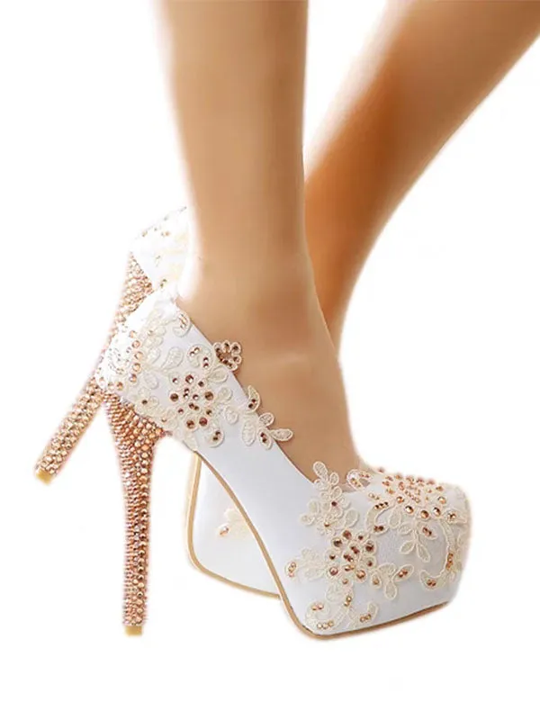 Women's Wedding Shoes Decorative Lace Wedding Heels Bridal Shoes, H89 sold by ChicSew