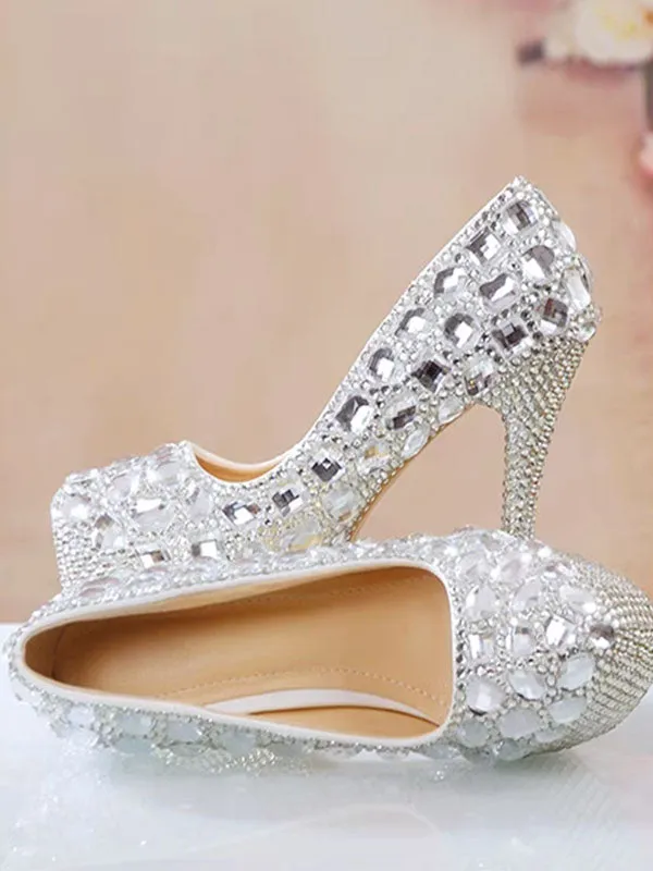 Women's Wedding Shoes Decorative Silver Wedding Heels Bridal Shoes With Beading, H86 sold by ChicSew