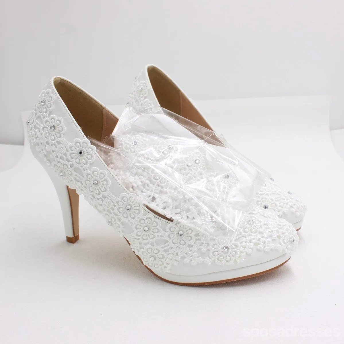 Women's Wedding Shoes Decorative White Lace Wedding Heels Bridal Shoes, H84 sold by ChicSew product image thumbnail 5