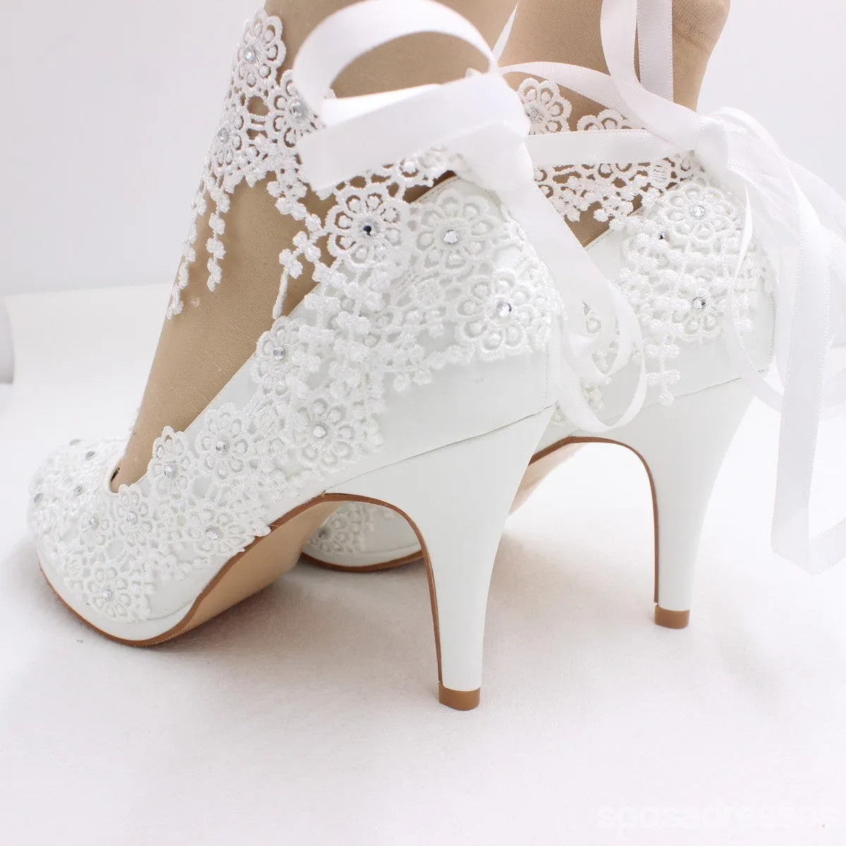 Women's Wedding Shoes Decorative White Lace Wedding Heels Bridal Shoes, H84 sold by ChicSew product image thumbnail 2