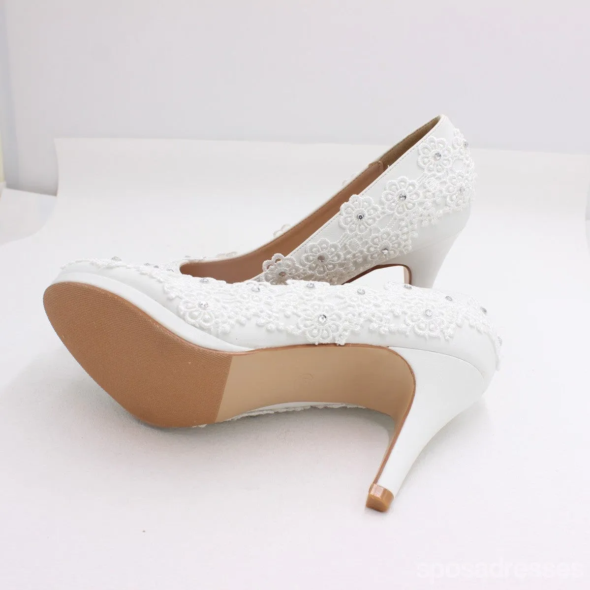 Women's Wedding Shoes Decorative White Lace Wedding Heels Bridal Shoes, H84 sold by ChicSew product image thumbnail 4