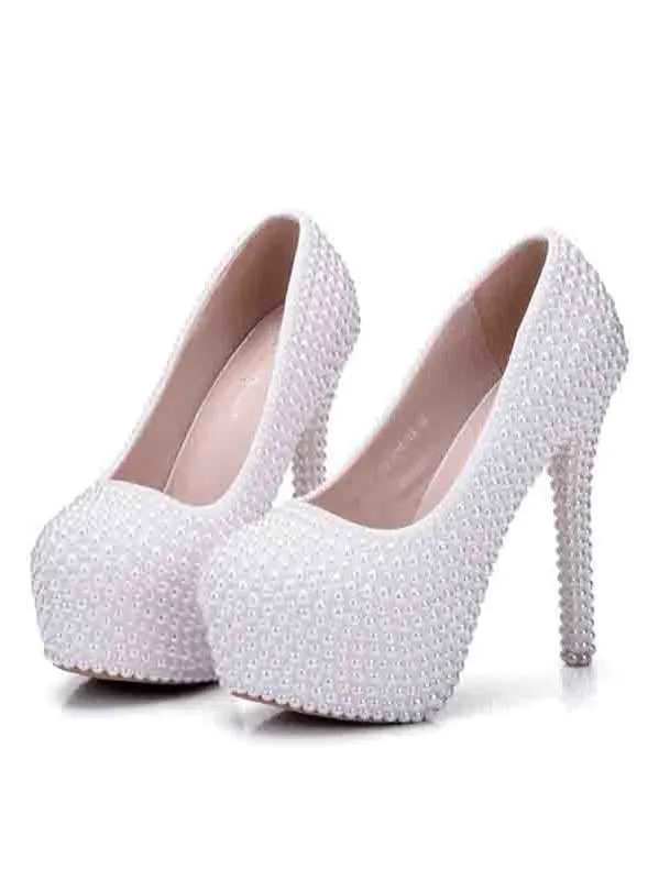 Women's Wedding Shoes Decorative White Pearl Wedding Heels Bridal Shoes, H83 sold by ChicSew