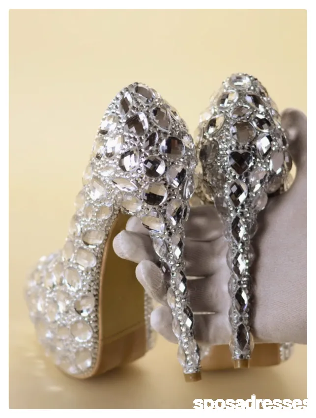 Women's Wedding Shoes Decorative Heel Wedding Heels Bridal Shoes With Beading,H81 sold by ChicSew product image thumbnail 2