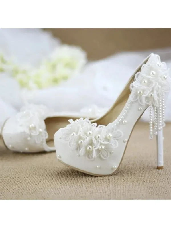Princess Lace High Heels, Flower Rhinestone Tassel Bridal Wedding Shoes Bridesmaid Shoes made by ChicSew