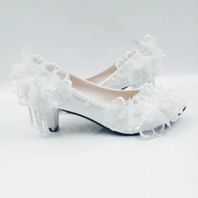 Princess Lace High Heels, Flower Rhinestone Tassel Bridal Wedding Shoes Bridesmaid Shoes sold by ChicSew product image thumbnail 2