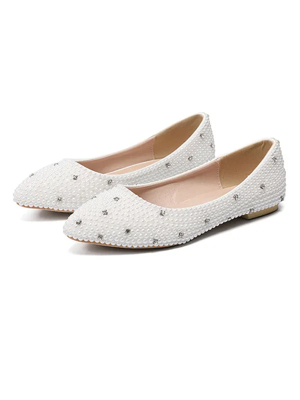 New Arrival White Pearl Sparkling Diamond Flat Shoes Wedding Shoes Flat Evening Shoes sold by ChicSew