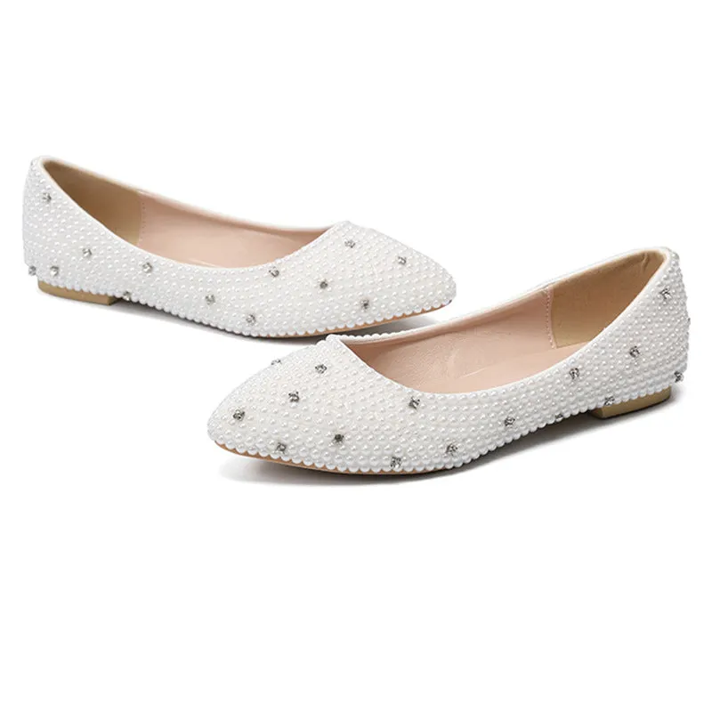 New Arrival White Pearl Sparkling Diamond Flat Shoes Wedding Shoes Flat Evening Shoes sold by ChicSew product image thumbnail 3