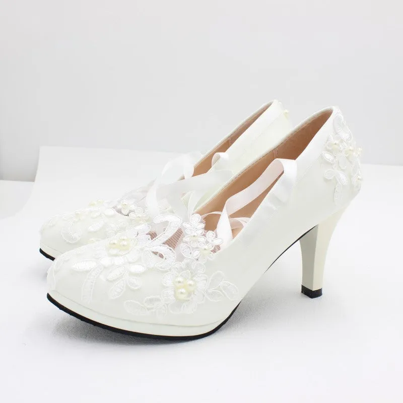 Strappy White Flat Wedding Shoes Evening Shoes sold by ChicSew product image thumbnail 4