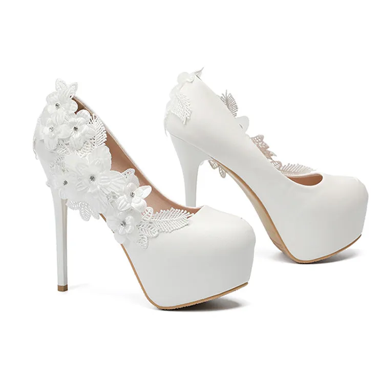 Women's Wedding Shoes Decorative Heel Wedding Heels Bridal Shoes sold by ChicSew product image thumbnail 3