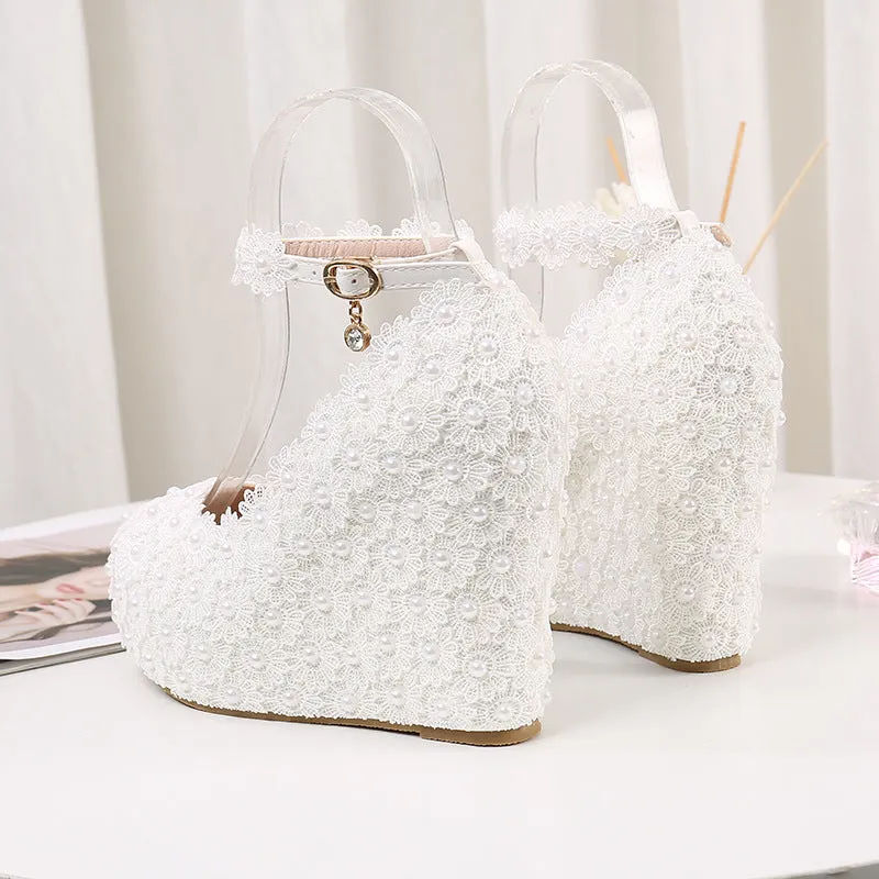 Buckle Wedge Lace White Wedding Shoes sold by ChicSew product image thumbnail 3