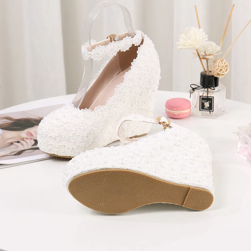 Buckle Wedge Lace White Wedding Shoes sold by ChicSew product image thumbnail 2