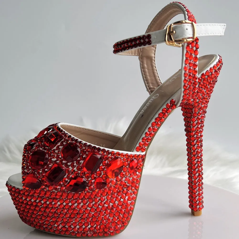 Women's Wedding Shoes Fish-Mouth Thin-heeled Rhinestone Wedding Shoes, Bridal Shoes Full-Diamond Shoes sold by ChicSew product image thumbnail 4