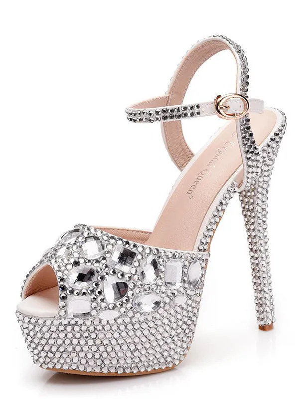 Women's Wedding Shoes Fish-Mouth Thin-heeled Rhinestone Wedding Shoes, Bridal Shoes Full-Diamond Shoes sold by ChicSew