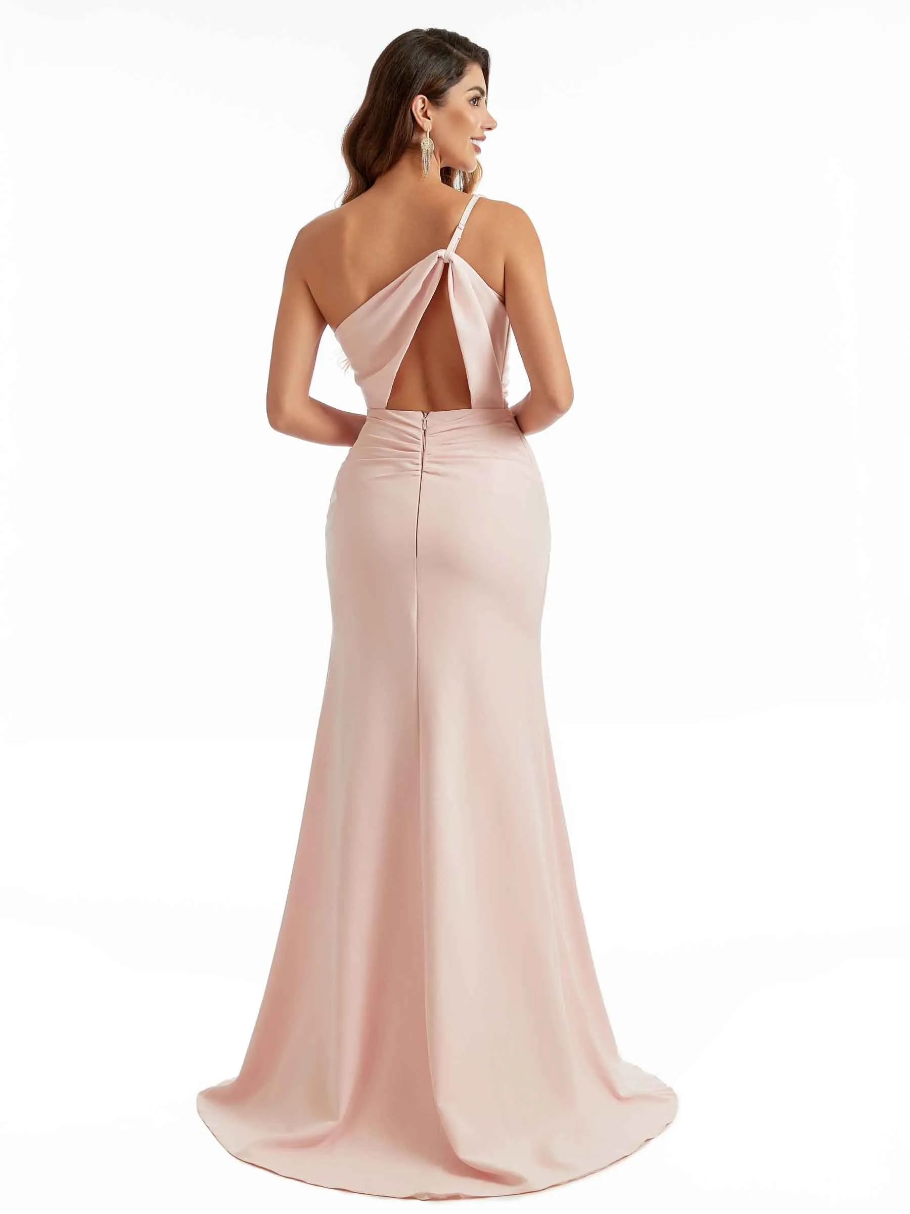 Sexy Side Split Mermaid One Shoulder Stretch Crepe Long Bridesmaid Dresses Online sold by ChicSew product image thumbnail 3