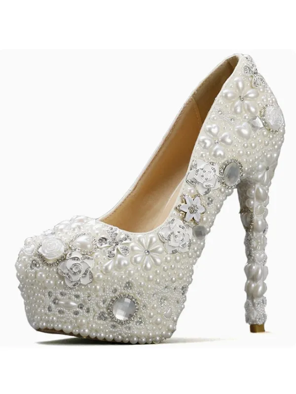 Women's Wedding Shoes Decorative Heel Wedding Heels Bridal Shoes With Beading WS0020 sold by ChicSew