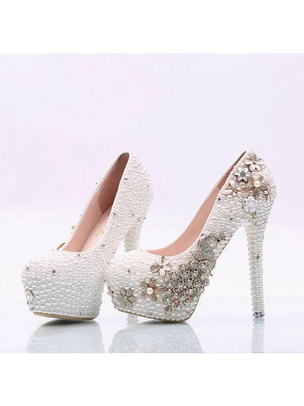 Women's Wedding Shoes Decorative Heel Wedding Heels Bridal Shoes With Beading WS0019 sold by ChicSew