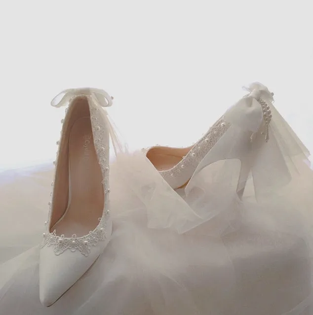 Women's Wedding Shoes Decorative Heel Wedding Heels Bridal Shoes With Beading WS0017 sold by ChicSew product image thumbnail 5