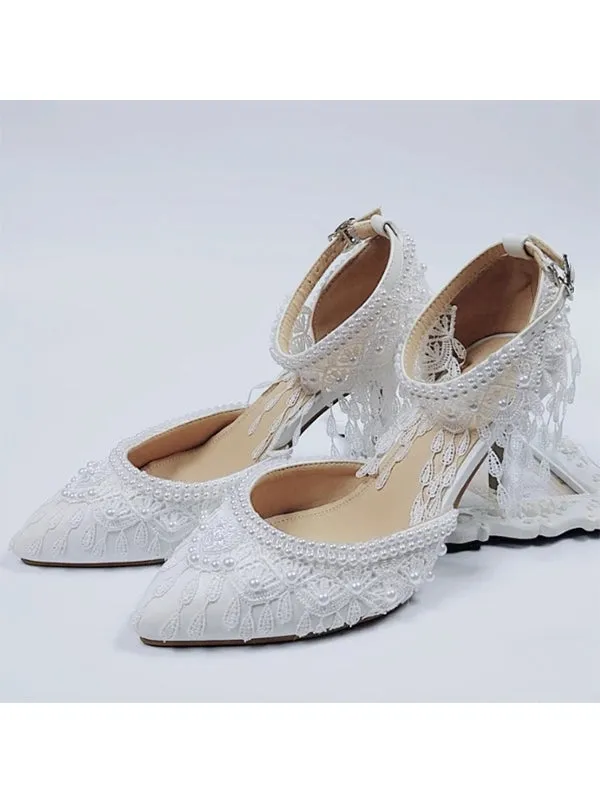 Women's Wedding Shoes Decorative Heel Wedding Heels Bridal Shoes With Beading WS0015 sold by ChicSew