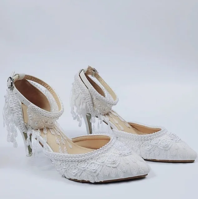 Women's Wedding Shoes Decorative Heel Wedding Heels Bridal Shoes With Beading WS0015 sold by ChicSew product image thumbnail 5