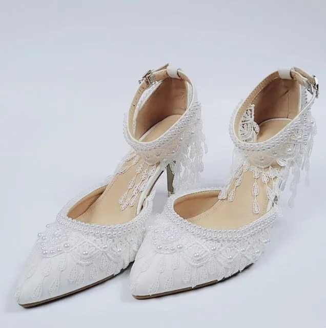 Women's Wedding Shoes Decorative Heel Wedding Heels Bridal Shoes With Beading WS0015 sold by ChicSew product image thumbnail 2