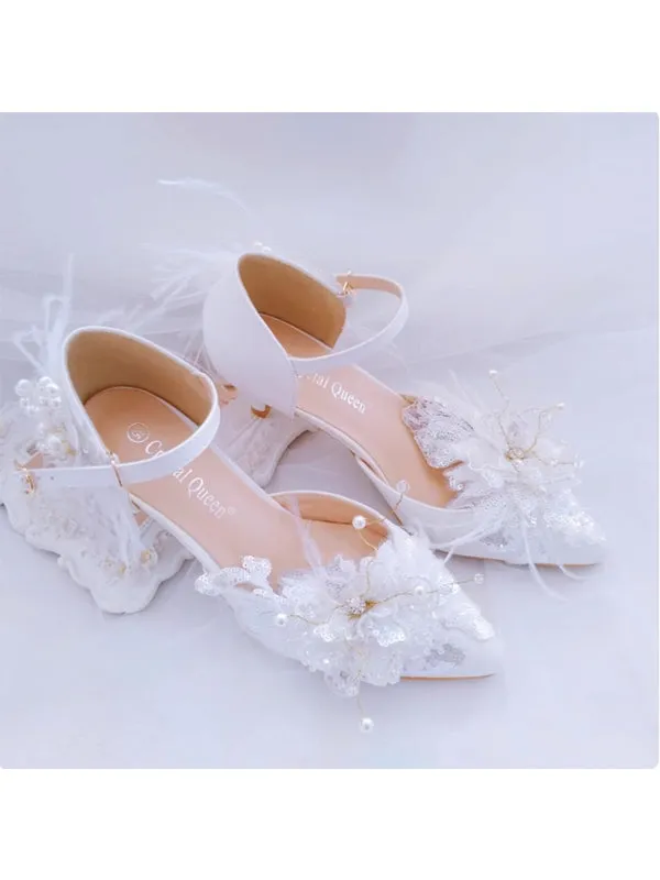 Women's Wedding Shoes Decorative Heel Wedding Heels Bridal Shoes With Beading WS0012 sold by ChicSew