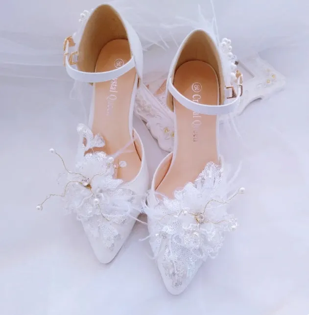 Women's Wedding Shoes Decorative Heel Wedding Heels Bridal Shoes With Beading WS0012 sold by ChicSew product image thumbnail 2