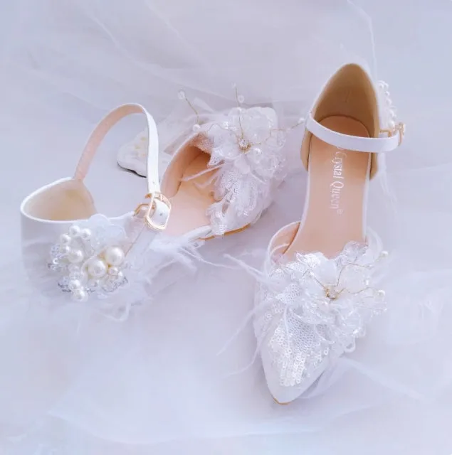 Women's Wedding Shoes Decorative Heel Wedding Heels Bridal Shoes With Beading WS0012 sold by ChicSew product image thumbnail 3