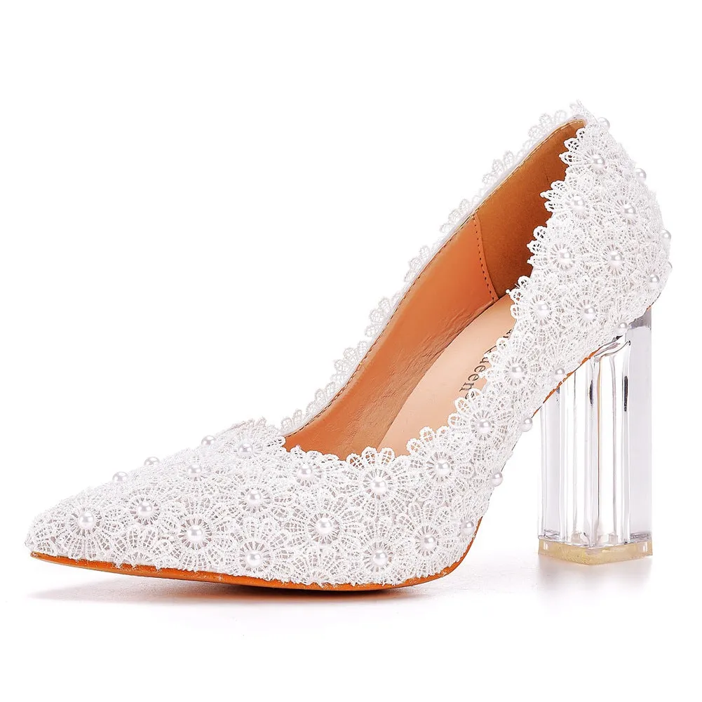 Women's Wedding Shoes Decorative Heel Wedding Heels Bridal Shoes With Beading WS0010 sold by ChicSew product image thumbnail 3