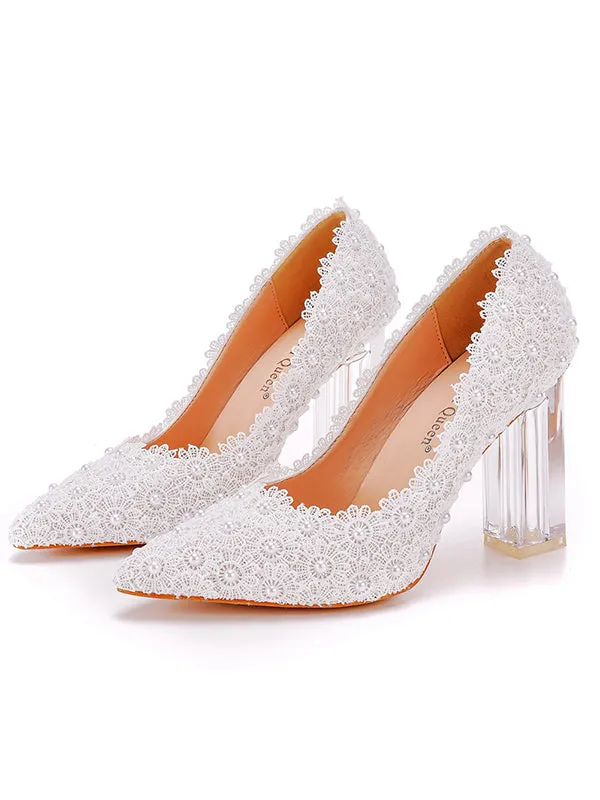 Women's Wedding Shoes Decorative Heel Wedding Heels Bridal Shoes With Beading WS0010 sold by ChicSew