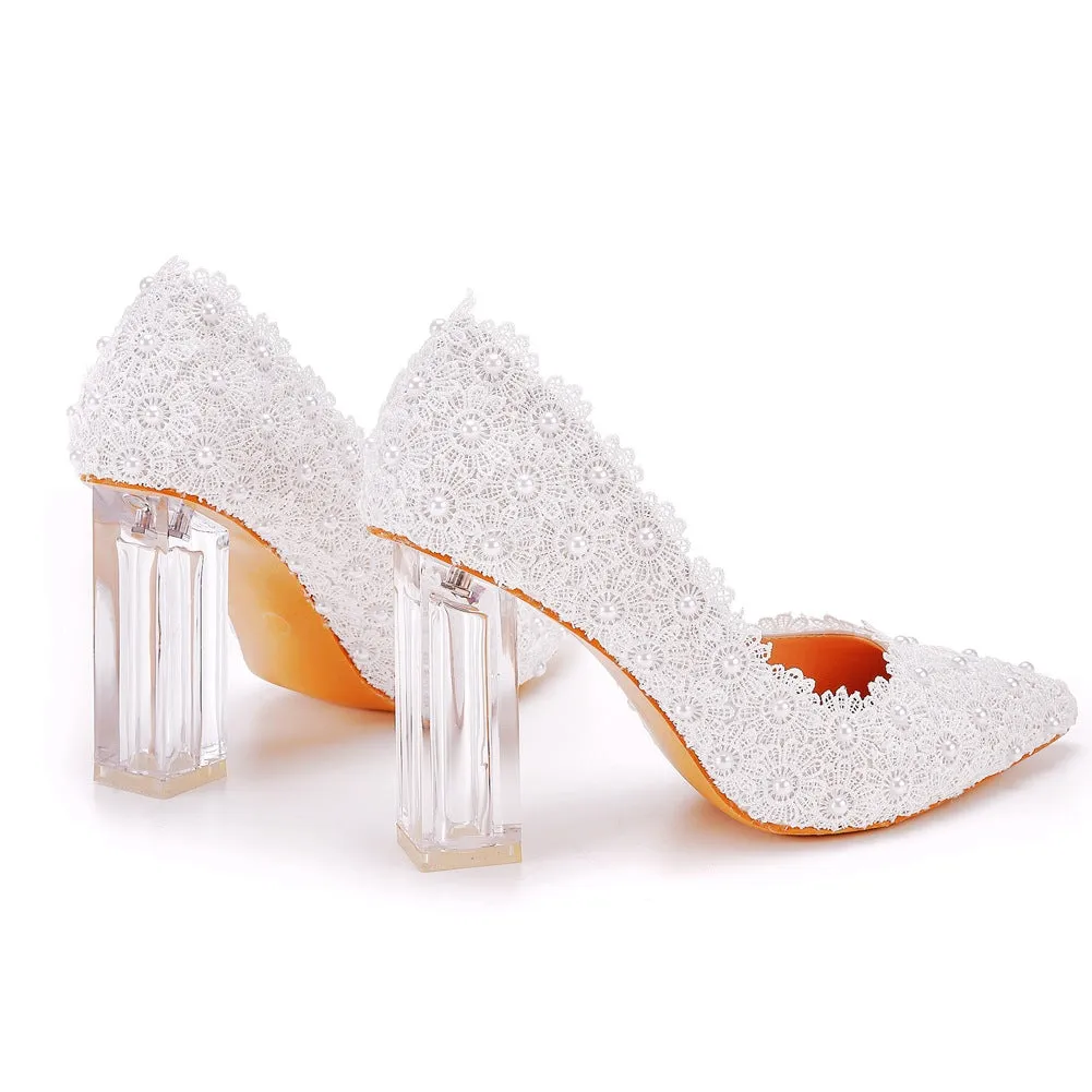 Women's Wedding Shoes Decorative Heel Wedding Heels Bridal Shoes With Beading WS0010 sold by ChicSew product image thumbnail 4