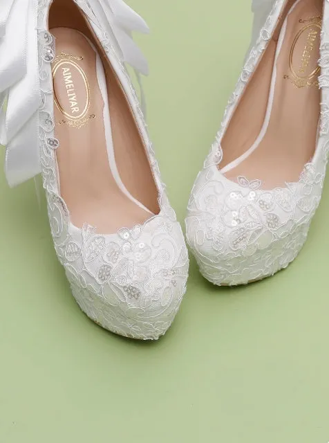 Women's Wedding Shoes Decorative Heel Wedding Heels Bridal Shoes With Beading WS0009 sold by ChicSew product image thumbnail 5