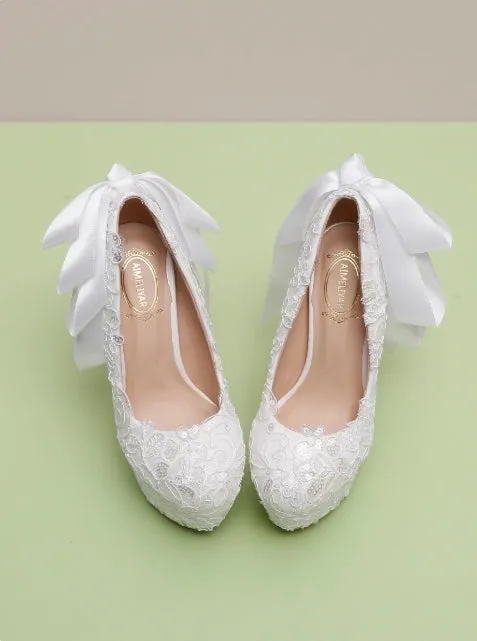 Women's Wedding Shoes Decorative Heel Wedding Heels Bridal Shoes With Beading WS0009 sold by ChicSew product image thumbnail 2