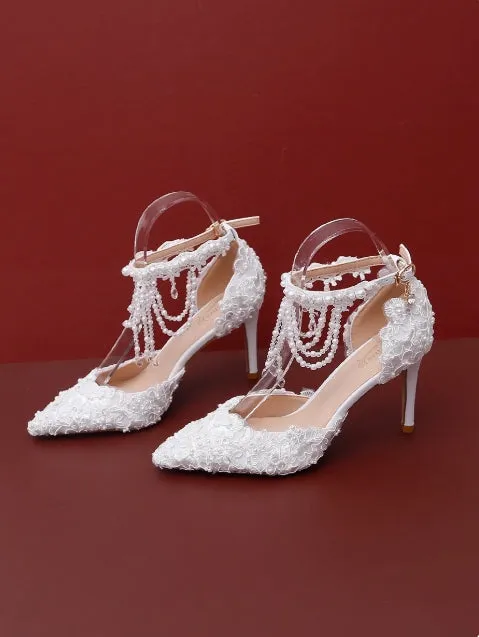 Women's Wedding Shoes Decorative Heel Wedding Heels Bridal Shoes With Beading WS0008 sold by ChicSew product image thumbnail 3