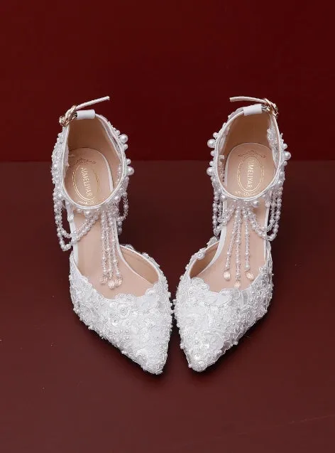 Women's Wedding Shoes Decorative Heel Wedding Heels Bridal Shoes With Beading WS0008 sold by ChicSew product image thumbnail 4