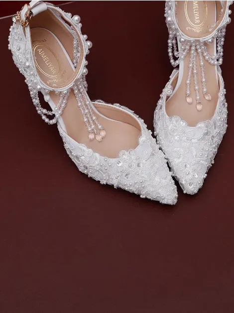 Women's Wedding Shoes Decorative Heel Wedding Heels Bridal Shoes With Beading WS0008 sold by ChicSew product image thumbnail 2