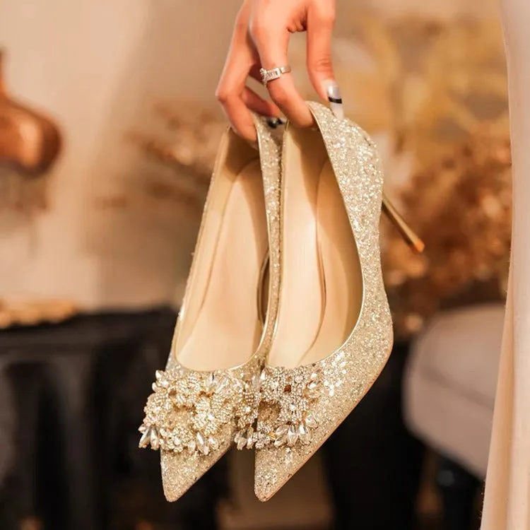 Women's Wedding Shoes Decorative Heel Wedding Heels Bridal Shoes With Beading WS0007 sold by ChicSew product image thumbnail 3