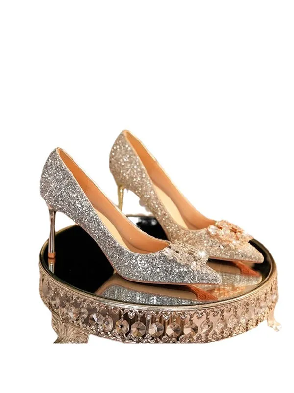 Women's Wedding Shoes Decorative Heel Wedding Heels Bridal Shoes With Beading WS0007 sold by ChicSew