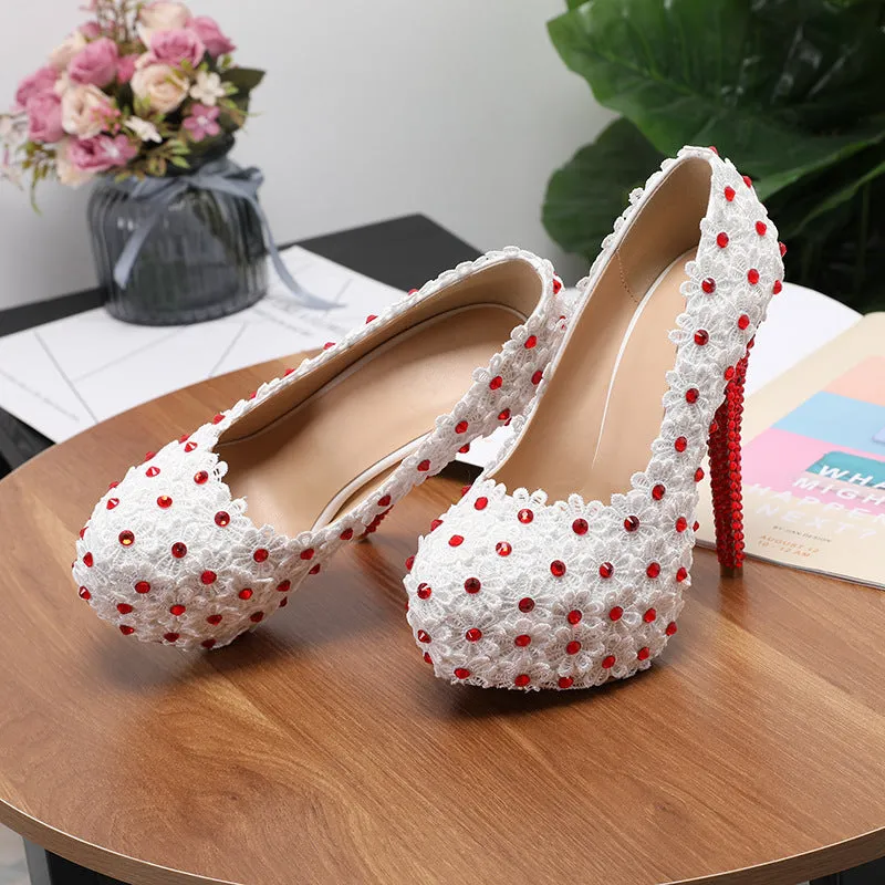 Women's Wedding Shoes Decorative Heel Wedding Heels Bridal Shoes With Beading WS0006 sold by ChicSew product image thumbnail 3