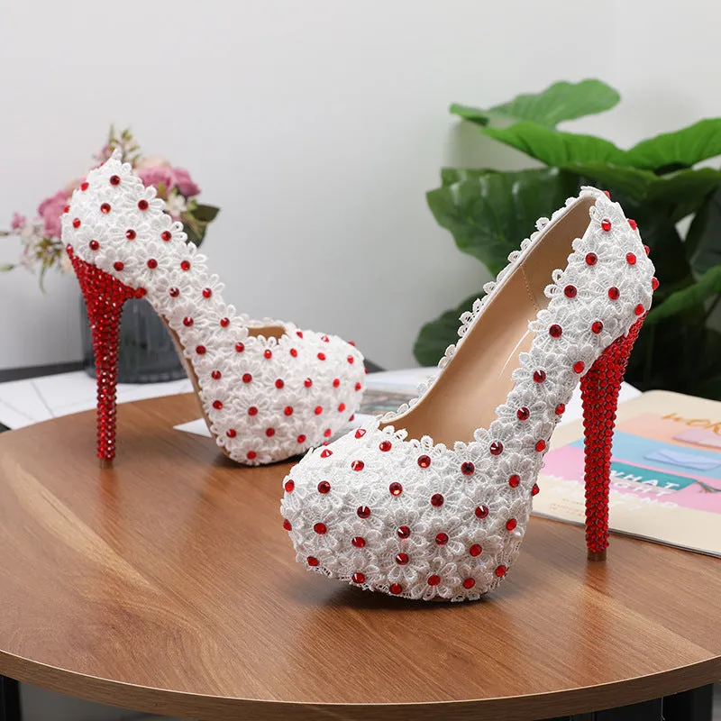 Women's Wedding Shoes Decorative Heel Wedding Heels Bridal Shoes With Beading WS0006 sold by ChicSew product image thumbnail 4