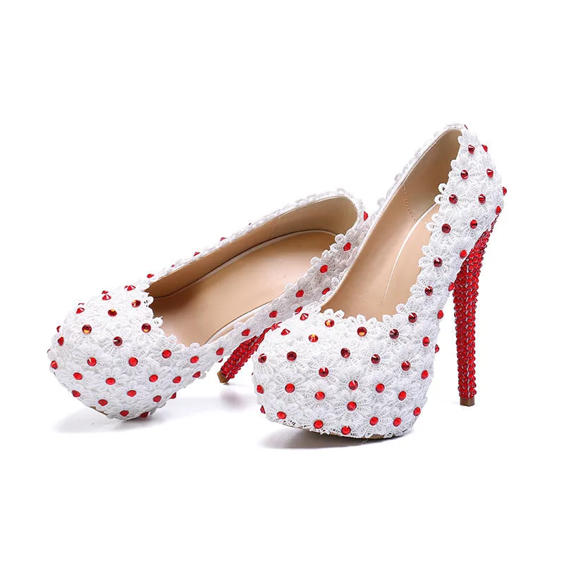 Women's Wedding Shoes Decorative Heel Wedding Heels Bridal Shoes With Beading WS0006 sold by ChicSew product image thumbnail 5