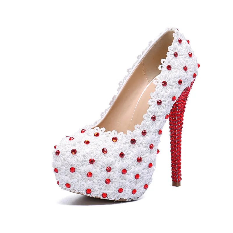 Women's Wedding Shoes Decorative Heel Wedding Heels Bridal Shoes With Beading WS0006 sold by ChicSew product image thumbnail 2